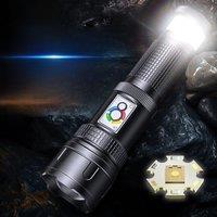 High Power Rechargeable LED Flashlight Zoomable Led Flashlight With Tail Light Torch For Outdoor