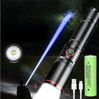 Powerful 50W White Laser Zoom Flashlight Use 18650 or 21700 Battery USB Rechargeable Torch Outdoor