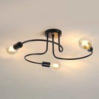 Vintage Industrial Ceiling Light E27 Iron Black 3 Lights Modern Ceiling Light for Living Room(No Bulbs)