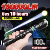 160000LM high-power LED flashlight rechargeable LED light 10000mAh flashlight variable zoom