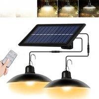Solar Powered Pendant Light Outdoor Waterproof LED Light Double Headed Pendant Light Indoor Shed Remote Control Decoration
