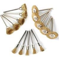 15pcs Brass Brush Wire Wheel Brushes 3mm Shank for Dremel Rotary Tool Grinder Electric Tool Engraver
