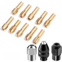 10PC Electro Grinding Copper Collet Set 0.5-3.2mm Range 4-Petal Copper Collets with Locking Mother Collet for Dremel Mini Drill