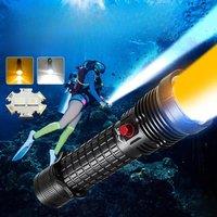 Rechargeable LED Flashlight for Deep Diving High Power Dual-Color Strong Light Underwater Snorkeling