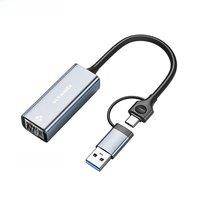 2.5G USB C to Ethernet Adapter 2 in 1 USB 3.0 Network Card Compatible with Laptop Type-C to RJ45 Adapter for Mac Windows Linux