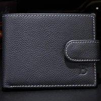 Men Genuine Leather Wallet Business Purse RFID Card Holder Transparent Windows Bank Note Coin Compartment Black