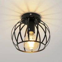 Vintage Ceiling Light Semi Flush Mount Black Ceiling Light Fixture Cage Ceiling Lampshade with E27 Holder（Bulb Not Included)