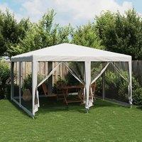 Party Tent with 8 Mesh Sidewalls White 4x4 m HDPE Outdoor Products Sunshade and Rainproof Outdoor Decoration