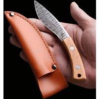Damascus Patterned Hand Forged Meat Knife Leather Cover Barbecue Meat Camping Outdoor Multi Purpose High Hardness Small Knife