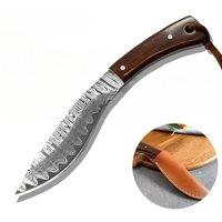 Damascus Patterned Old-fashioned Mongolian Knife, Mini Curved Knife, Barbecue Outdoor Knife, Meat