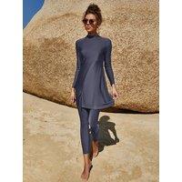 Burkini musulmn para mujer, traje de bao liso y modesto, conjuntos de ropa islmica, Abaya de