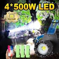 4*500W LED High Power Headlamp Powerful Headlight USB Rechargable Waterproof Super Bright Lantern