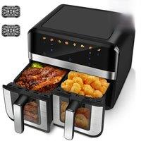 9Qt 8-in-1 Dual Air Fryer XXL with Viewing Window, Double Baskets, Sync Cook & Finish to Bake, Roast, Reheat, Dishwasher Safe