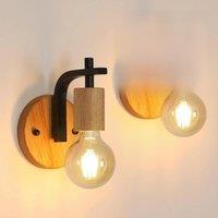2 Pack Indoor Wall Lights ,Vintage Wood Wall Sconces Lights,E27 Industrial Black Wall Lamp for