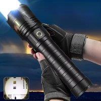 10000mAh Super Big Flashlight USB Rechargeable 30W Most Strong LED FlashLight Long Range Torch Zoom