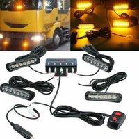 4pcs 6LED 12/24V Wired/wireless Remote Control Recovery Strobe Marker Light Flashing Light Bar Beacon Car Truck Warning Flashing