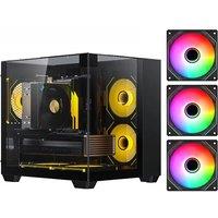 Yeah Magic Cube PC Case Game MATX Desktop Computer Chassis Seaview Room Case Curved Glass Support 240 Water Cooling+3Pcs Fans