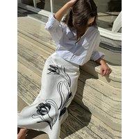 Elegant Embroidered Midi Skirts Women High Waist Contrasting Luxury Female Party Skirt 2025 New