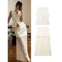 Elegant women's suits V neck gold fiber glaze patchwork gauze long skirt set summer ladies outfit