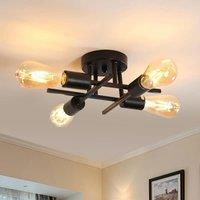 Ceiling Lamp,E27 Black Semi-Flush Mount Industrial Ceiling Lamp,4 Lights Vintage Ceiling Light for Bedroom(Bulb not included)