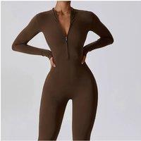 Yoga Boilersuit Long Sleeved Women's Sportswear Gym Zipper Jumpsuits Workout High-intensity Fitness One-piece Skin-tight Garment