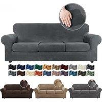 Stretch Velvet Couch Covers Thick Plush Sofa Slipcovers Washable Cushion Couch Furniture Protector with Non Slip Elastic Bottom