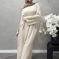 2025 Fashion Dubai Solid Belt Long Dresses for Muslim Woman Elegant Casual Marocain Islam Saudi