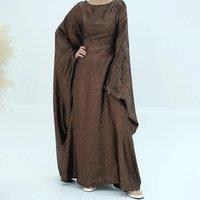 Shiny Bat Wings Satin Maxi Abaya Dubai Luxury 2025 Women Muslim Kaftan Dress
