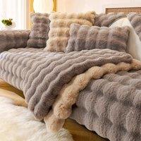 2025 Thicken Imitation Rabbit Fur Plush Sofa Slipcover Non-slip Soft Sofa Towel Couch Cushion for