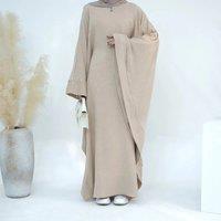 Ramadan Eid Oversize Batwing Abaya with Inside Tie Belted Dubai Turkey Islam Muslim Kaftan Modest