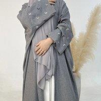 2025 Saudi Arabia Turkey Islam Embroidery Moon Muslim Cardigan Dress Prayer Clothes Dresses for