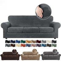Stretch Velvet Couch Covers Thick Plush Sofa Slipcovers Washable Cushion Couch Furniture Protector