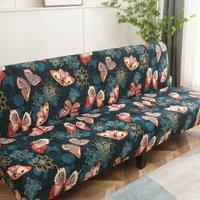 Armless Futon Slipcovers Stretch Folding Sofa Bed Cover with Elastic Bottom, Printed Fitted Couch