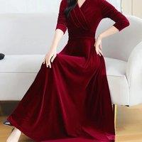 Christmas Wedding Bridesmaid Party Long Dress Evening Elegant Velvet Formal Muslim Abaya Robe Gown