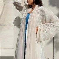 Elegant Muslim Fashion Dubai Women Shiny Satin Open Kimono Abaya Saudi Moroccan Kaftan Elegant Party