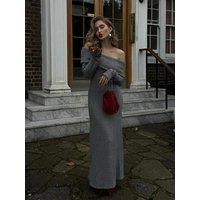 Chic Off-Shoulder Sweater Maxi Dress for Women Knitted Bodycon Backless Long Sleeve Dresses Female