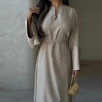 2025 Fashion Embroidered Muslim Dress with Belt Women Full-length Muslim Jacket