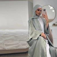 Shiny Party Abaya Ramadan Eid Batwing Satin Open Kimono Dubai Luxury Muslim Damen Abayas For Women