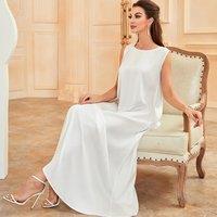 2025 White Ramadan Dress Islamic Clothing Trkiye Arab Muslim Basic Dress Robe Musulmane Femme
