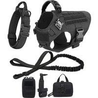 Large Dog Collar Military Dog Harness Leash Molle Pouches Pet Training Vest Tactical German Shepherd