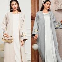 2025 New Muslim Saudi Dubai Ramadan Eid Cardigan Embroidery Sleeve Open Kimono Abaya Kuwaiti