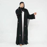 Latest Modest Cardigan Black Islamic Abaya for Women Wholesale Embroidery Bowknot Kimono Nida for