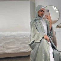 Shiny Party Abaya Ramadan Eid Batwing Satin Open Kimono Dubai Luxury Muslim Damen Abayas For Women