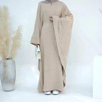 Ramadan Eid Oversize Batwing Abaya with Inside Tie Belted Dubai Turkey Islam Muslim Kaftan Modest