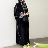 2025 Fashion Classic Embroidered Headscarf Dress Kimono Coat Women Long Sleeve Loose Arabian Muslim