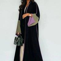 Fashion Colour Blocking Abaya Kimono Dubai Muslim Cardigan Abaya Women Casual Robe Female Islam