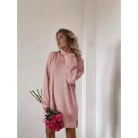 Loose Knitted Long Sleeve Overhead Dress Pure Color High Collar Autumn Winter Dress New 2025