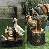 E2 Duck Solar Power Squirrel Resin Patio Fountain Garden Design With Led Light Garden Decoration