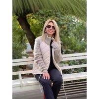 Winter Women Jackets Solid Color Stand Collar Neck Parkas Patchwork Drawstring Hem Zipper Closure