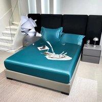 Satin Waterproof Fitted Sheet Artificial Silk Mattress Cover Solid Color Elastic Band Bed Sheet